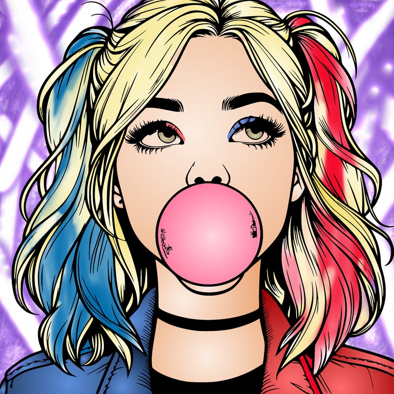 realististic girl blowing bubble -gum