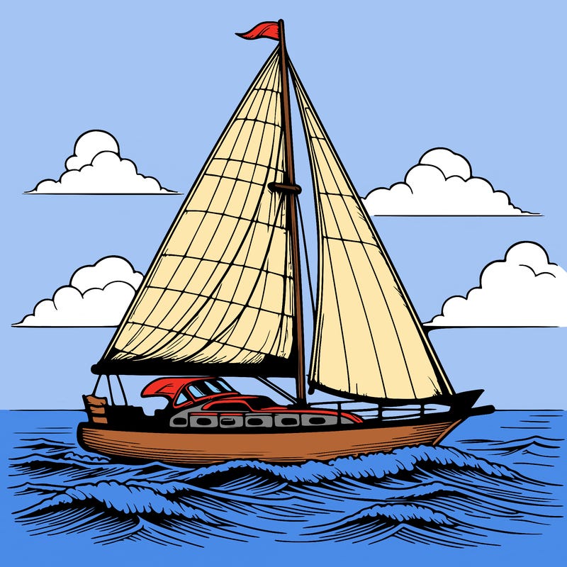 a sailboat sailing in the ocean, realistic style