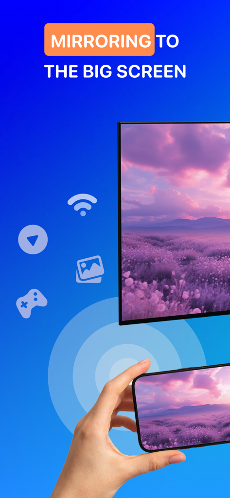 iPhone mirroring a landscape photo to a large television screen