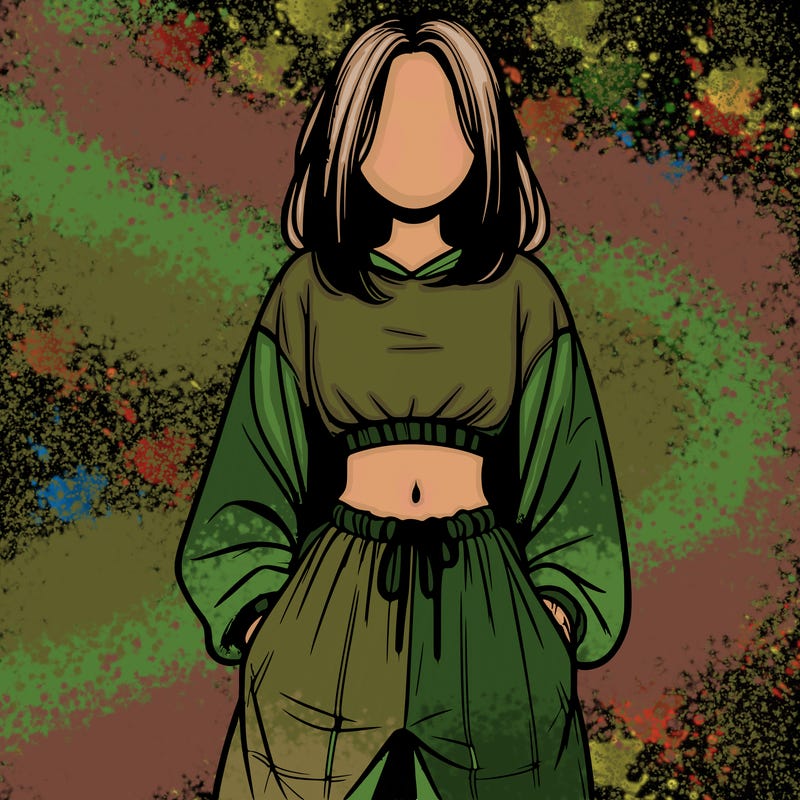 realistic girl faceless with baggy pants and a crop top