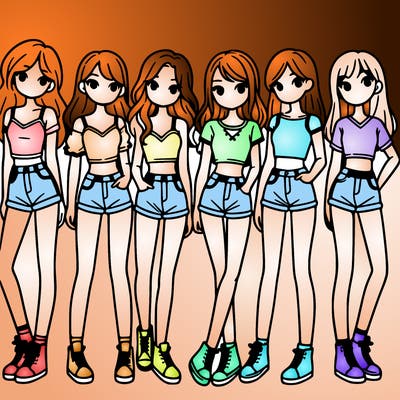 a group of girls wearing crop tops and shorts