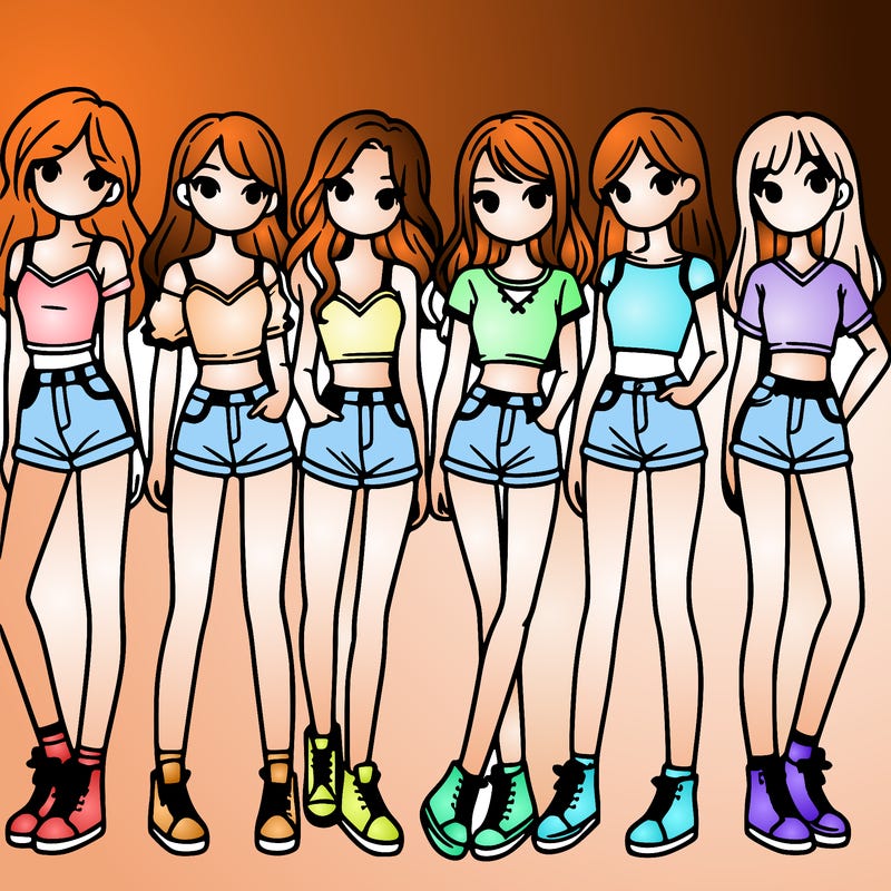 a group of girls wearing crop tops and shorts