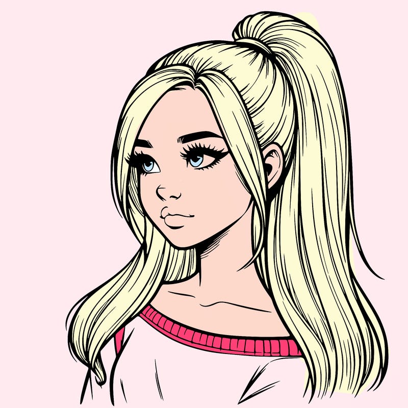 realistic girl with a high ponytail