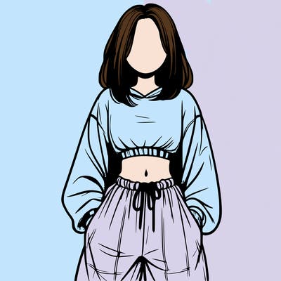 realistic girl faceless with baggy pants and a crop top