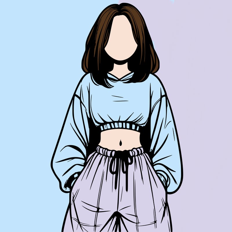 realistic girl faceless with baggy pants and a crop top