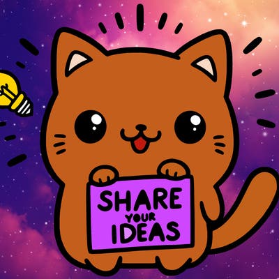 a cute cat saying share your ideas