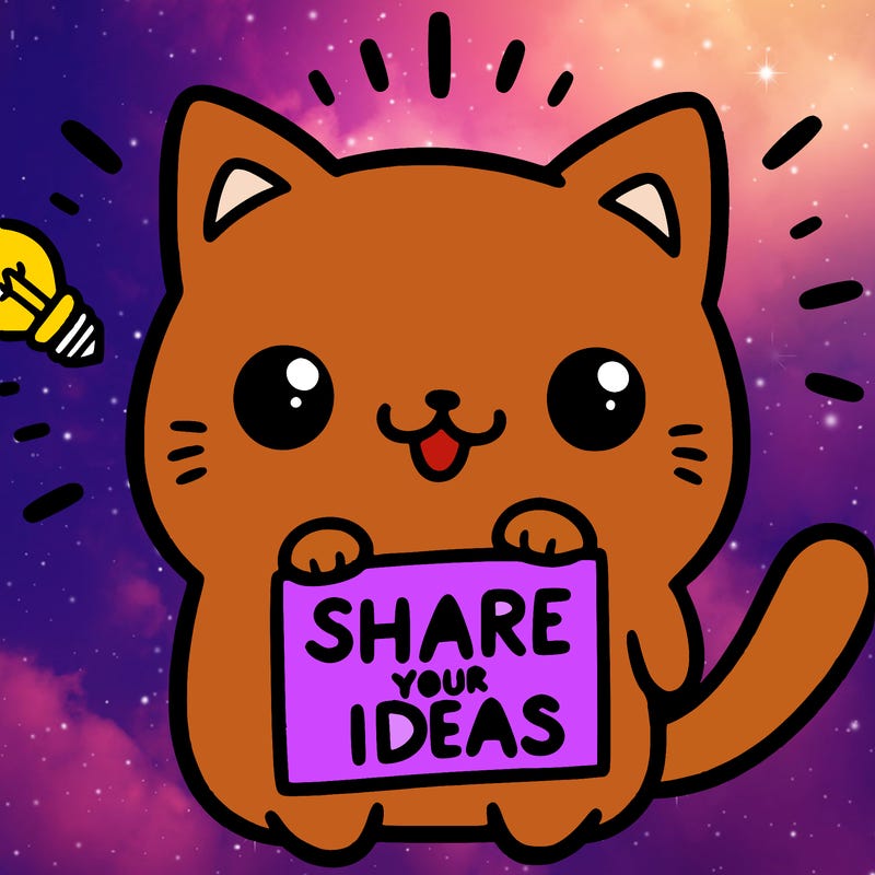 a cute cat saying share your ideas