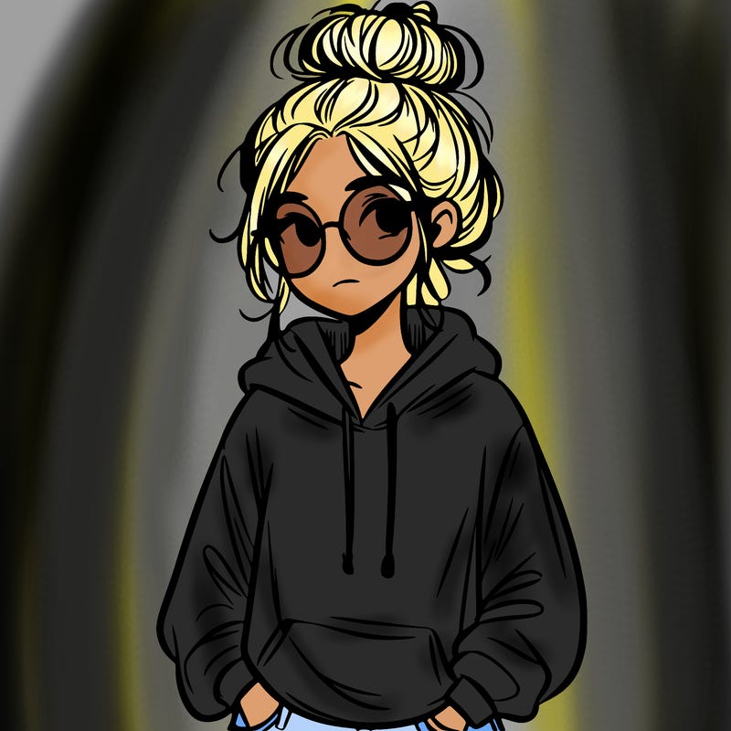 teen girl with a messy bun and glasses wearing a loose hoodie and jeans