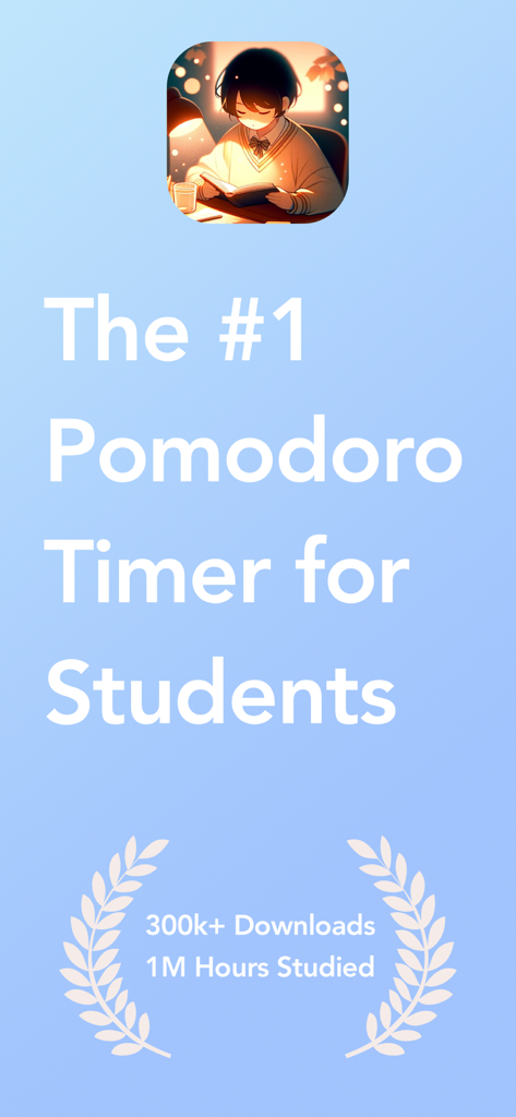 Introductory screen for Studybreak app stating it is the number 1 Pomodoro timer for students with 300k downloads and 1 million hours studied