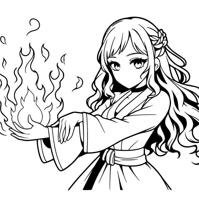 girl with fire power realistic beautiful