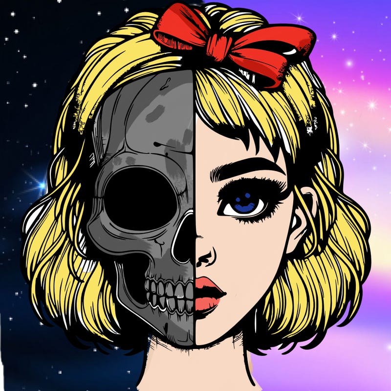 realistic girl with half skull mask