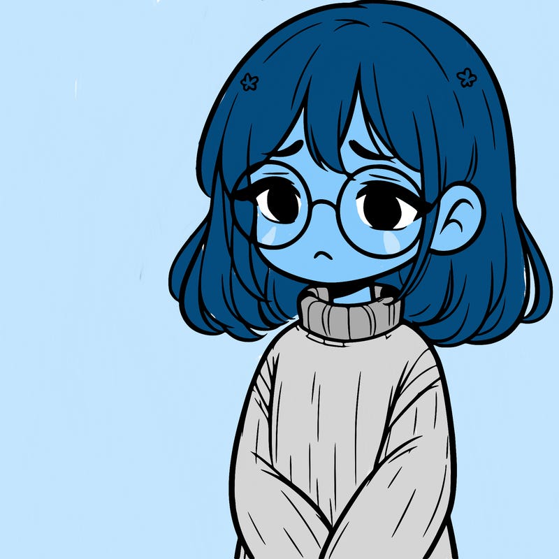 sad girl with glasses in a sweater