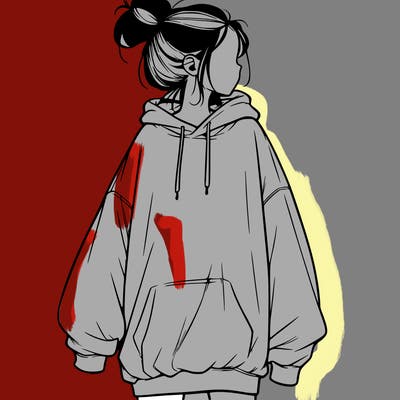 realistic girl with a oversized sweatshirt on and a bun