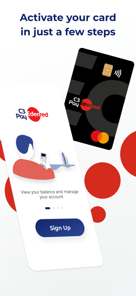 C3Pay App-Aktivierungsbildschirm mit einer physischen Prepaid-Karte und einer Registrierungsschaltfläche zur Geldverwaltung