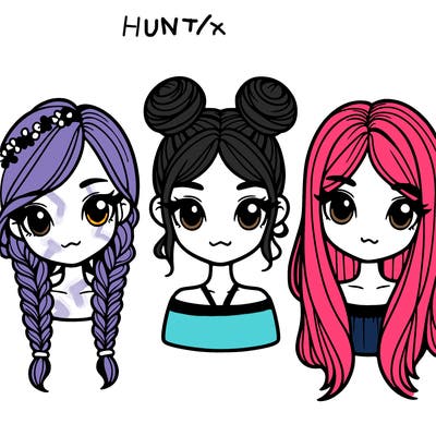 3 girls 1 girl with braids 1 girl with space buns 1 girl with hair down