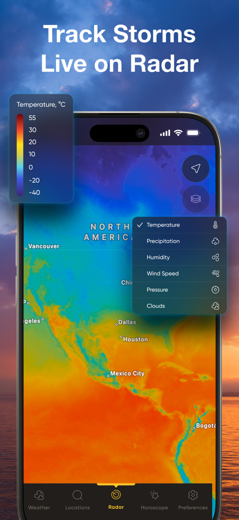 NOAA Weather Radar Forecast - 北米の気温パターンを示すライブ天気予報レーダーマップ