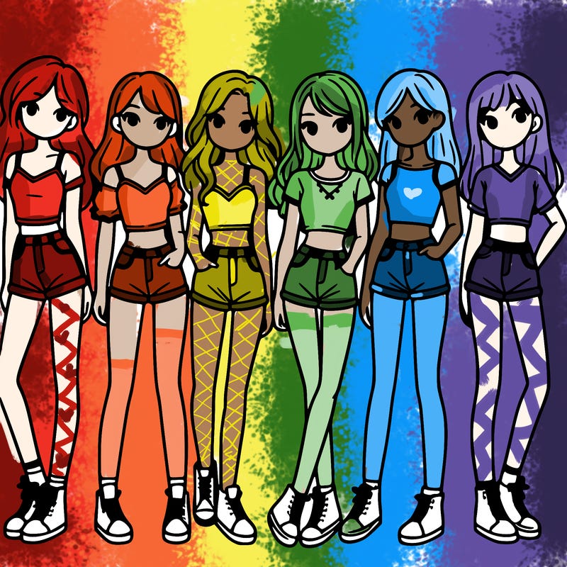 a group of girls wearing crop tops and shorts