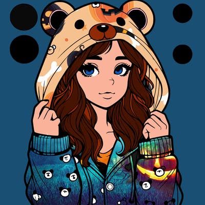 realistic girl in a animal pjs hoodie