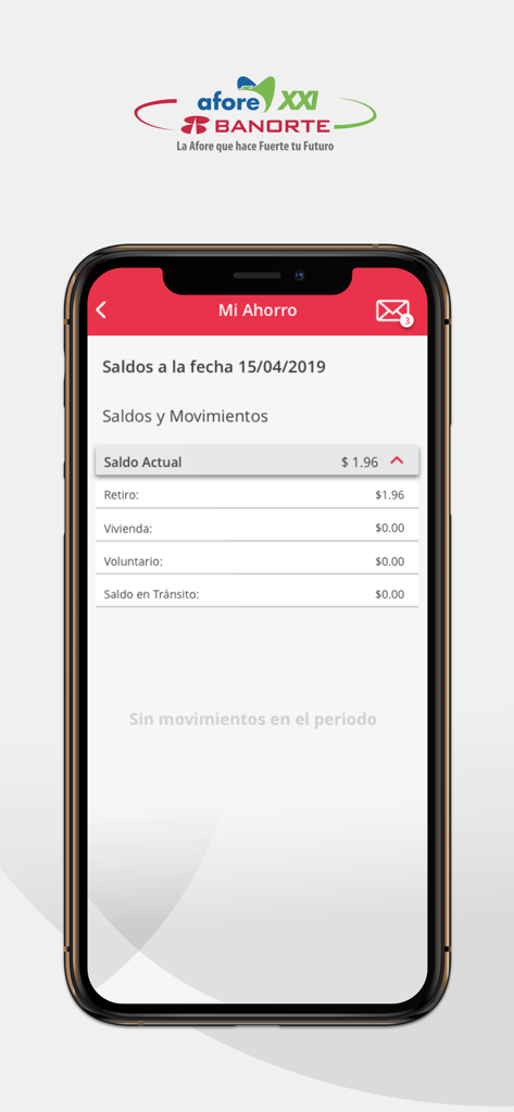 AforeMóvil XXIB - AforeMovil XXIB app screen showing savings balance and account movements