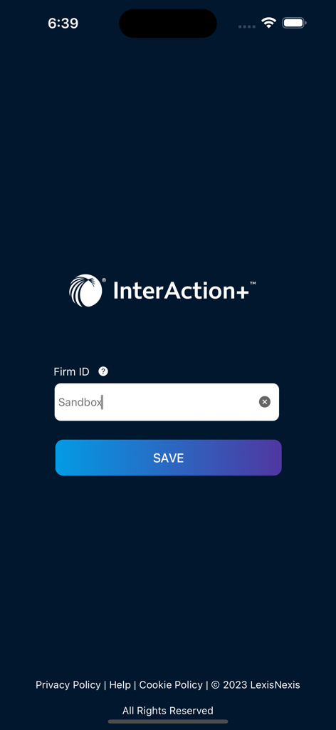 InterAction plus app setup screen for entering the Firm ID