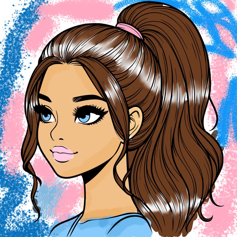 realistic girl with a high ponytail