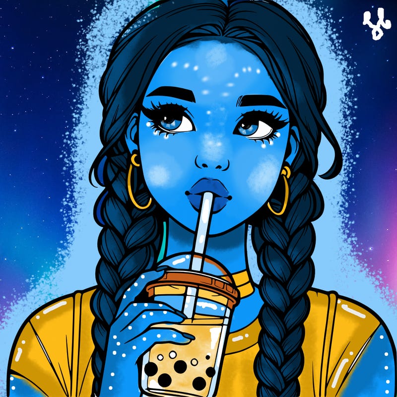 realistic girl with braided hair drinking boba