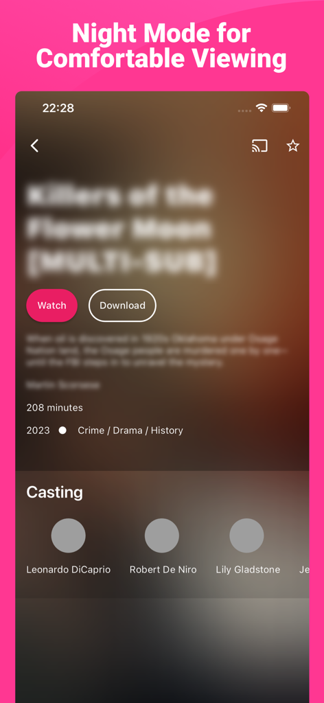 Page de détails des films de l'application IPTV Smarters Player Expert en mode nuit