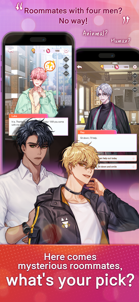 Darling Pet : Choose your love - Four handsome male characters from the Darling Pet interactive romance game