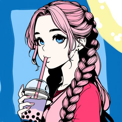 realistic girl with braided hair drinking boba