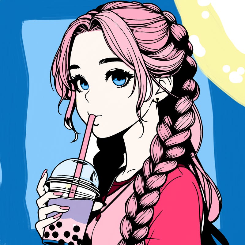 realistic girl with braided hair drinking boba
