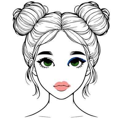 realistic girl with two buns on top of her head