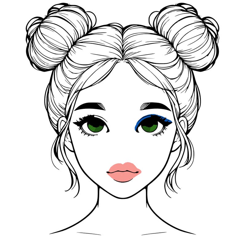 realistic girl with two buns on top of her head