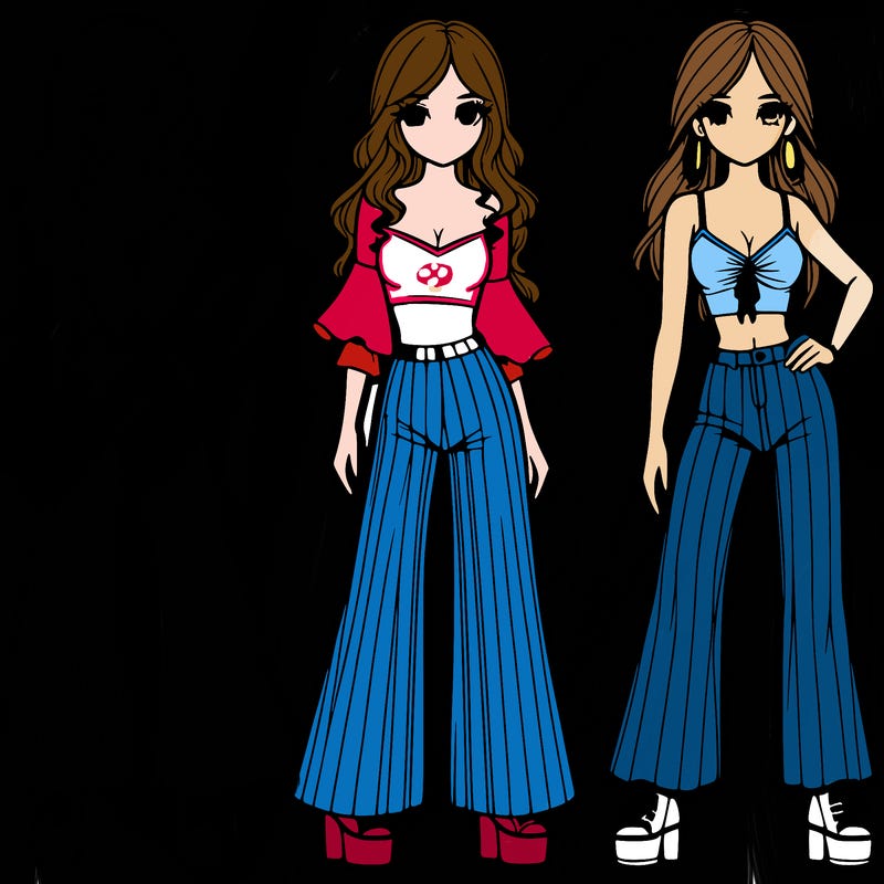 girls with flare pants and crop tops realistic