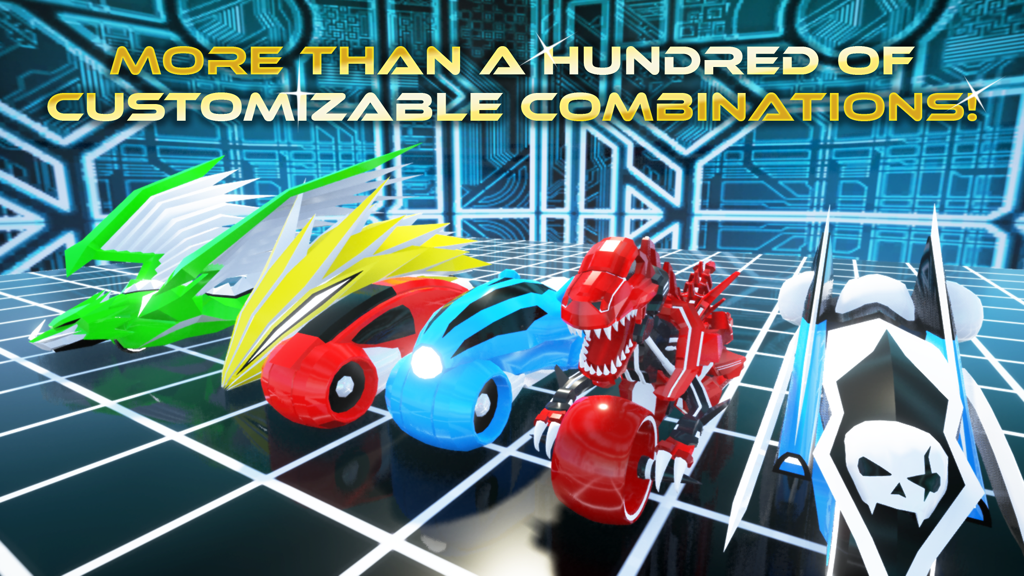 LightBike 2 - A showcase of different customizable bike designs in LightBike 2 on a neon grid background.