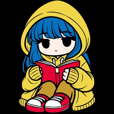 girl in oversized hoodie reading a book