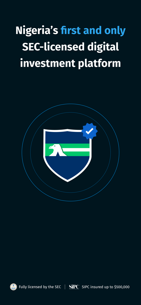 Chaka- Invest & Trade Globally - A banner stating Chaka is Nigerias first and only SEC licensed digital investment platform with SIPC insurance information