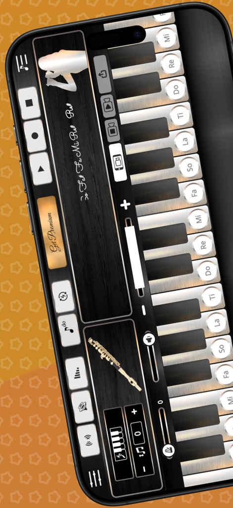 Piccolo Sim - Piccolo Sim App-Oberfläche, die eine musikalische Tastatur mit Solfège-Beschriftungen und Aufnahme-Steuerelementen auf einem Smartphone-Bildschirm zeigt