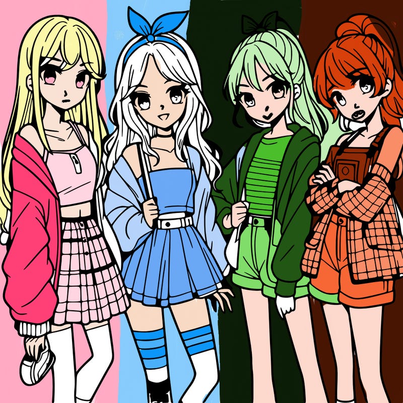 teen manga girls group of 4
