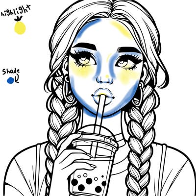 realistic girl with braided hair drinking boba