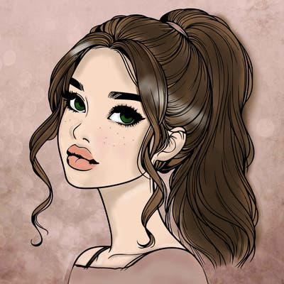 realistic girl with a ponytail on her hair and lips