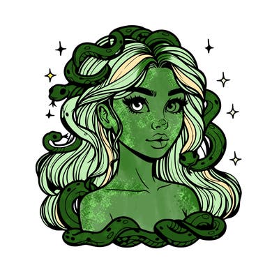 realistic girl with snakes as hair