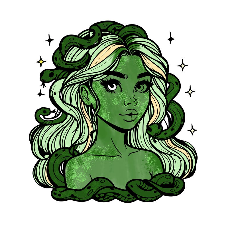 realistic girl with snakes as hair