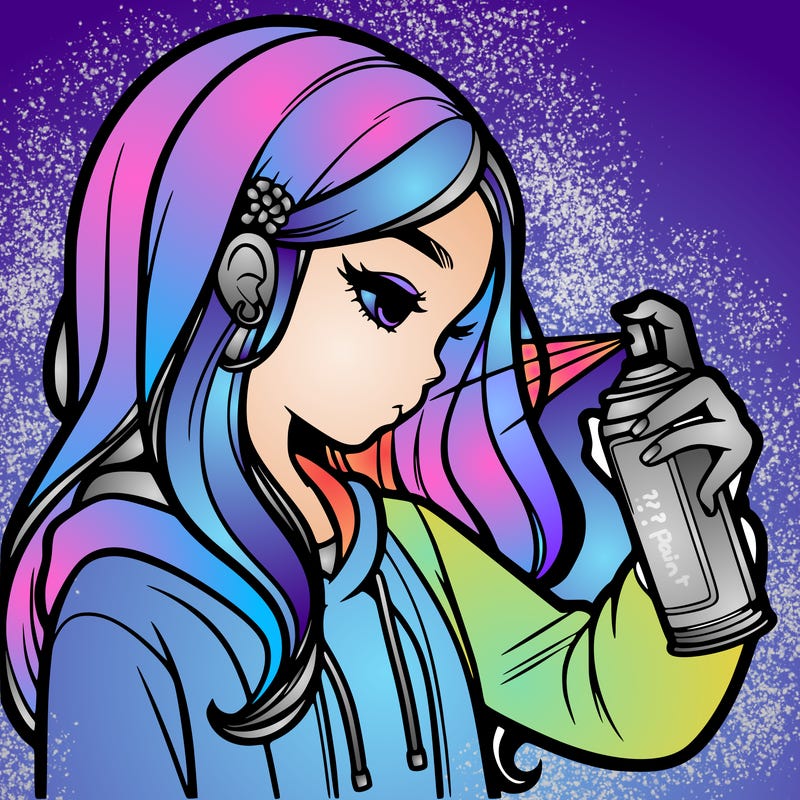a realistic girl spray painting