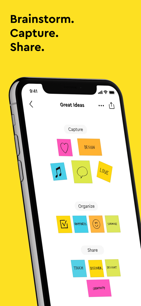 Post-it® - App Post-it su un iPhone che mostra note adesive digitali per brainstorming e organizzazione
