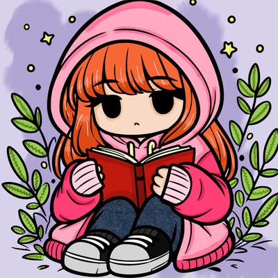 girl in oversized hoodie reading a book