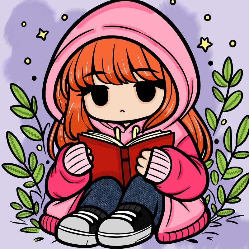 girl in oversized hoodie reading a book