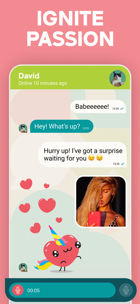 JustUs: Couples & Relationship - JustUs app private chat interface showing messages between a couple with the headline Ignite Passion