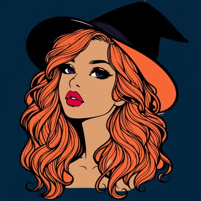realistic witch girl with wavy hair and lips