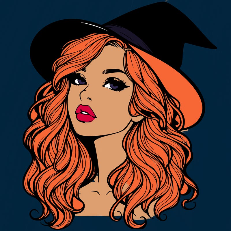 realistic witch girl with wavy hair and lips