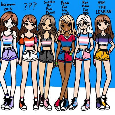 a group of girls wearing crop tops and shorts